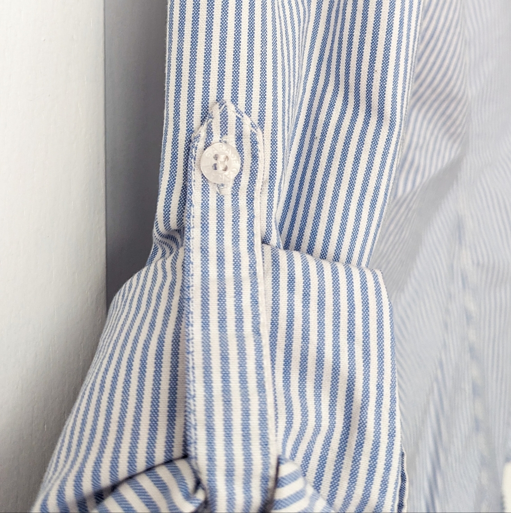 Garage Blue and White Soft Cotton Fitted Button Up Long Sleeve Collared Shirt - Picture 5 of 9